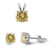 Round Yellow CZ .925 Sterling Silver Pendant & Earrings Set .5"