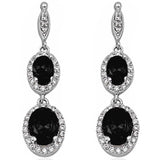 Black Onyx & Cz .925 Sterling Silver Dangle Earrings