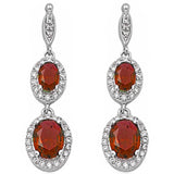Garnet & Cz .925 Sterling Silver Dangle Earrings