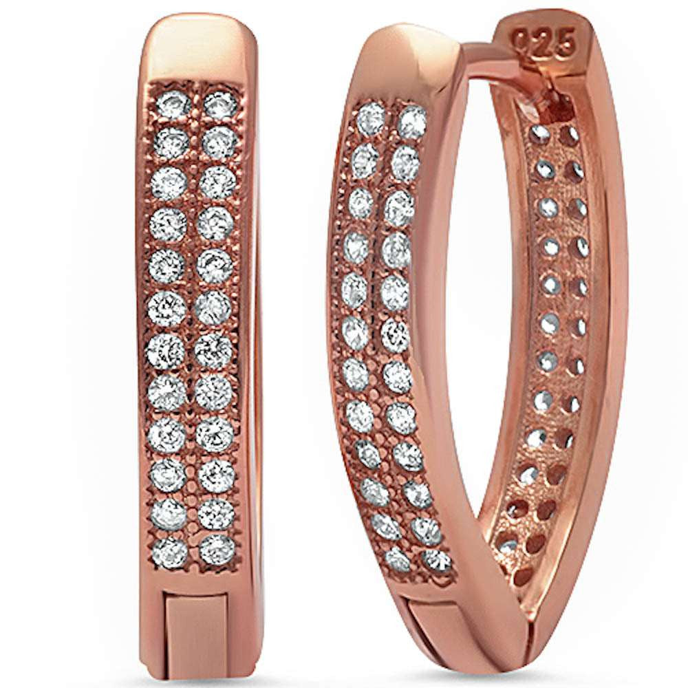 <span>CLOSEOUT! </span>Rose Gold Plated Micro Pave Cz V Shape .925 Sterling Silver Hoop Earring