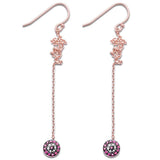 Rose Gold Plated Ruby & Cubic Zirconia Dangle .925 Sterling Silver Earrings