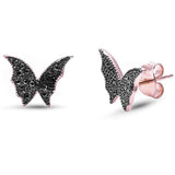 <span>¡LIQUIDACIÓN!</span>Aretes de plata de ley .925 con diseño de mariposa y circonita cúbica negra, bañados en oro rosa