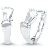 Baby Feet Design .925 Sterling Silver Hoop Huggie Earrings