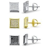 Pendiente de botón cuadrado de plata de ley .925 con micropavé de circonitas de 8 mm ¡Colores disponibles!