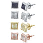 8MM Micro Pave Square CZ .925 Sterling Silver Stud Earrings Colors Available!