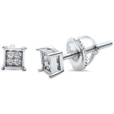 4MM Square Princess Cut CZ .925 Sterling Silver Stud Earrings Colors Available!