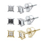 4MM Square Princess Cut CZ .925 Sterling Silver Stud Earrings Colors Available!