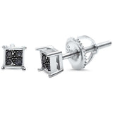 4MM Square Princess Cut CZ .925 Sterling Silver Stud Earrings Colors Available!