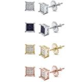 6MM Micro Pave Princess Cut CZ  .925 Sterling Silver Stud Earrings Colors Available!