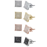 Pendientes de tuerca de plata esterlina 925 con micropavé de circonia cúbica princesa de 8 mm ¡Colores disponibles!