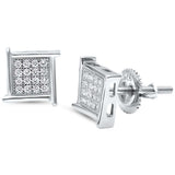 8MM Princess Cut Micro Pave Modern .925 Sterling Silver Stud Earrings Colors Available!