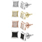8MM Square Micro Pave Modern .925 Sterling Silver Stud Earrings Colors Available!