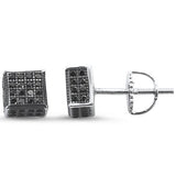 Princess Cut Micro Pave CZ .925 Sterling Silver Stud Earrings Silver, Yellow Plated, & Black Plated