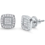 8MM Square Micro Pave Stud .925 Sterling Silver Earrings Colors Available!