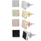 8MM Square Mirco Pave Stud .925 Sterling Silver Earrings Colors Available!