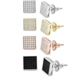 8MM Square Mirco Pave Stud .925 Sterling Silver Earrings Colors Available!