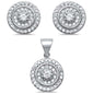 <span>CLOSEOUT!</span>Round Halo Cubic Zirconia .925 Sterling Silver Earring & Pendant set 0.5"