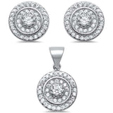 Round Halo Cubic Zirconia .925 Sterling Silver Earring & Pendant set 0.5"
