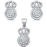 Crown Halo Micro Pave Stud .925 Sterling Silver Pendant & Earring Set