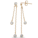 <span>CLOSEOUT! </span>Yellow Gold Plated Bezel Dangling Cubic Zirconia .925 Sterling Silver Earrings