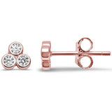 Cute Rose Gold Plated CZ 3 Stone Stud .925 Sterling Silver Earrings