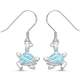Natural Larimar Dangle Drop Turtle .925 Sterling Silver Earrings
