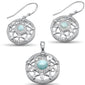 Round Shaped Star Natural Larimar & CZ .925 Sterling Silver Earring & Pendant Set