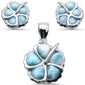 Plumeria Natural Larimar .925 Sterling Silver Earring & Pendant Set