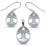 Shining Lighthouse Natural Larimar .925 Sterling Silver Earring & Pendant Set