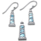 Natural Larimar Lighthouse .925 Sterling Silver Pendant & Earring Set