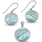 Round Shaped Natural Larimar & CZ .925 Sterling Silver Earring & Pendant Set