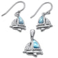 Natural Larimar & CZ Boat .925 Sterling Silver Pendant & Earring Set