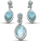 Natural Larimar, CZ & Blue Sapphire .925 Sterling Silver Earring & Pendant Set