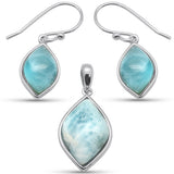 Conjunto de Pendientes y Colgante de Marquesita Natural Larimar en Plata Esterlina .925
