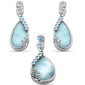 Pear Shaped Natural Larimar, Blue Topaz & CZ .925 Sterling Silver Earring & Pendant Set