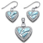 Natural Larimar & CZ Heart .925 Sterling Silver Pendant & Earring Set