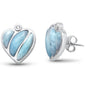 Natural Larimar & CZ Heart .925 Sterling Silver Earrings