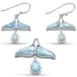 Whale Tail & Pear Shaped Natural Larimar .925 Sterling Silver Earring & Pendant Set