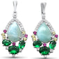 Pear Shaped Natural Larimar, Emerald, Multi Color & White CZ .925 Sterling Silver Earrings