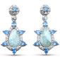 Pear Shaped Natural Larimar, Blue Topaz & CZ .925 Sterling Silver Earrings
