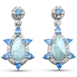 Pear Shaped Natural Larimar, Blue Topaz & CZ .925 Sterling Silver Earrings