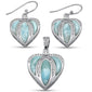 Heart Shaped Natural Larimar & CZ .925 Sterling Silver Earring & Pendant Set