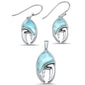 Natural Larimar Lobster Claw .925 Sterling Silver Pendant & Earring Set