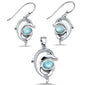 Round Natural Larimar Dolphin .925 Sterling Silver Pendant & Earring Set