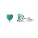 Heart Shape Natural Turquoise Stud .925 Sterling Silver Earrings
