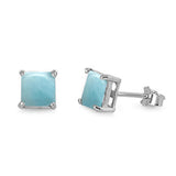 Princess Cut Natural Larimar Stud .925 Sterling Silver Earrings