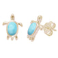 Yellow Gold Plated Natural Larimar Turtle .925 Sterling Silver Earrings