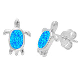 Blue Opal Turtle .925 Sterling Silver Earrings