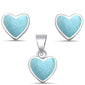Natural Larimar Heart Shape Earring & Pendant .925 Sterling Silver Set