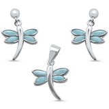 Conjunto de aretes y dije de larimar natural de plata esterlina .925